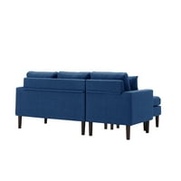 Canapea secțională convertibilă, canapea modernă din țesătură de in Aukfa canapea în formă de l canapea cu 3 locuri secțională cu șezlong reversibil cu perne pentru sufragerie, Albastru