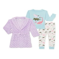Set de pijamale și halate pentru fete Wonder Nation pentru bebeluși și copii mici, 3 piese