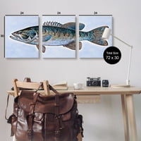 Stupell Marine Bass Fisherman Sea Life Animale și insecte Galerie de pictură pânză învelită artă de perete imprimată, Set de 3