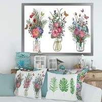 Designart 'vaze transparente cu buchete de flori sălbatice II' imprimare de artă încadrată la fermă