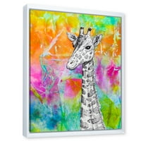 Monocrom Girafa Desen Pe Curcubeu Luminos Încadrată Pictura Panza Arta De Imprimare