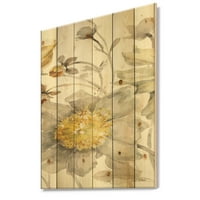 Designart 'Fields of gold Flower Watercolor III' Cabin & Lodge Print pe lemn Natural de pin