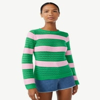 Scoop pulover croșetat cu dungi pentru femei