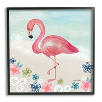 Stupell Industries Flamingo printre dolari de nisip flori plajă Mal încadrat artă de perete, 30, Design de Katie Doucette