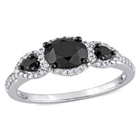 Carat T. W. diamant alb-negru 10kt Aur Alb 3-Piatra inel de logodna