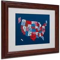 Marcă comercială Fine Art Statele Unite ale Americii Txt Map 2 Matted Framed Art de Michael Tompsett