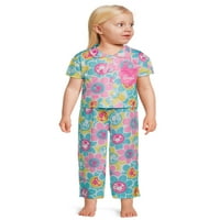 Barbie Toddler fete maneca scurta pantaloni lungi Buton fata pijama haina Set, 2 piese, dimensiuni 2T-5T