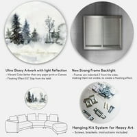 Designart 'Crăciun minimalist zăpadă și pădure peisaj' Lake House Circle Metal Wall Art-Disc de 29