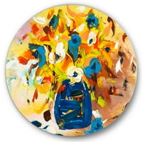 Designart 'un buchet de flori VIbrant în albastru și galben' artă tradițională de perete din metal cerc-Disc de 29