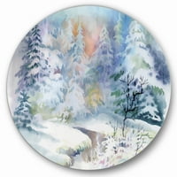 Designart 'râu înzăpezit cu peisaj de iarnă' artă tradițională de perete din metal cerc-Disc de 11