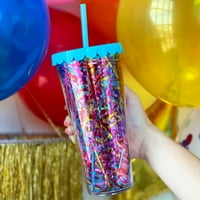 Pahar de petrecere ambalat 'Birthday Fun', pahar din Plastic multicolor de 16 oz cu capac, pachet de 2