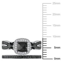 Miabella femei 1-CT black & White diamond Split Gamba inel de nunta Set în argint Sterling