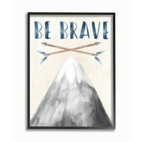Stupell Industries Inspirational be Brave text săgeți de munte gri albastru încadrat design de artă de perete de Daphne Polselli, 24 30