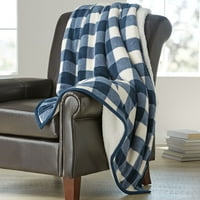 Better Homes & Gardens imprimate Sherpa la Sherpa arunca pătură, Navy Buffalo Plaid