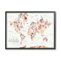 Stupell Industries Abstract Floral harta lumii acuarelă Roz Violet Negru încadrat de Laura Marshall