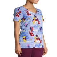 Scrubstar femei Disney 's Pooh Love your Snowman V-Neck Print Scrub Top
