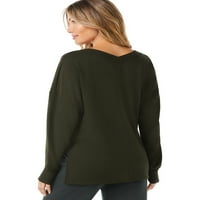 Sofia Active de Sofia Vergara femei Fleece pulover de Top cu dublu V-Neck