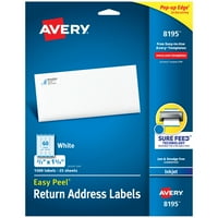 Avery 1 & quot; Heavy Duty Clear Cover liant, alb și Avery Easy Peel White Return Addess etichete pentru Imprimante cu jet de