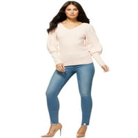 Sofia Jeans by Sofia Vergara pulover cu gât în V pentru femei cu mâneci bluzon