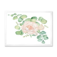 Designart 'buchet de trandafiri roz flori si frunze de eucalipt' traditional Framed Art Print