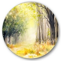 Designart 'Bright Sunshine Through the Yellow Forest Trees III' cerc tradițional de artă de perete din Metal-Disc de 36