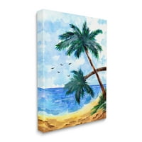 Tropical Beach Palms Păsări Care Zboară Coastă Pictura Galerie Înfășurat Panza Imprimare Perete Arta