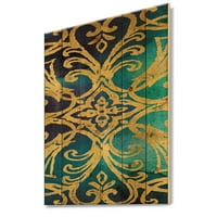 Designart' Metallic Glam Gold Indigo Form I ' Imprimeu tranzitoriu pe lemn Natural de pin