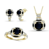 6. Carat T. G. W. safir și Black & White Diamond Accent 14k aur peste argint 3 piese set de bijuterii