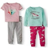 Wonder Nation Toddler Girl Pijamale De Bumbac Cu Mânecă Scurtă Și Lungă, Set