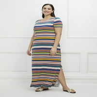 Elemente femei Plus Dimensiune Dungi Maxi rochie cu poftă de mâncare înapoi
