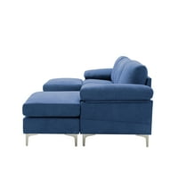 Canapea secțională în formă de U Aukfa pentru sufragerie, canapea extensibilă Convertibilă modernă cu Otoman Detașabil și pernă de scaun, Bleumarin