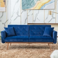 Canapea extensibilă futon din catifea cu două perne, canapea convertibilă pentru Living și dormitor, Bleumarin