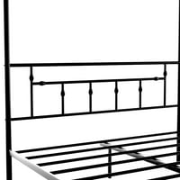 Pat cu platformă Queen Aukfa cu tăblie, pat cu platformă cu baldachin metalic pentru dormitor, cadru metalic pentru pat mobilier pentru dormitor, negru
