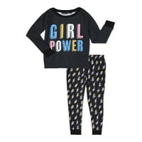 Kidtopia Girls Top Cu mânecă lungă și pantaloni Jogger pijama Sleep Set, 2 piese, dimensiuni 6X-14