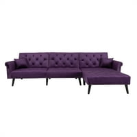 Aukfa 115 canapea extensibilă secțională din catifea pentru sufragerie, canapea extensibilă Convertibilă Queen, Violet
