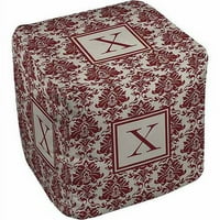 Thumbprintz Damasc Monogram Pouf, Crimson