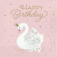 Servetele elegante de prânz din hârtie Swan Happy Birthday contează pentru oaspeți