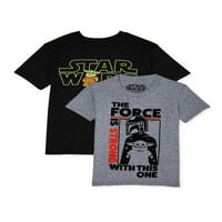 Tricouri Grafice Star Wars Boys Baby Yoda & The Force, Pachet 2, Mărimi 4-18