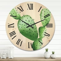 Ceas De Perete Din Lemn Tropical Designart 'Close Up Green Southwestern Cactus'
