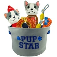 Mario Lopez - Pup Star set asortat de jucării pentru câini și coș de depozitare, - Gri