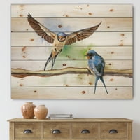 Designart 'Two Barn Swallows Birds On Branch' imprimare fermă pe lemn Natural de pin