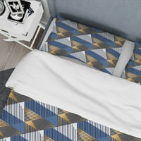 Designart 'Retro Luxury Waves În Aur Și Albastru V' Set De Huse Moderne De Plapumă De La Mijlocul Secolului