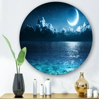 Designart 'Romantic Moon And Clouds Over Deep Blue Sea I' Nautical & Coastal Circle Metal Wall Art-Disc de 23