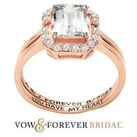 Vow & Forever personalizat mireasă 14k aur roz peste argint Sterling Smarald tăiat Topaz Alb gravat Set de nuntă