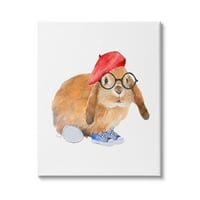 Stupell Indtries Chic Bunny Rabbit Red Beret Hat ochelari rotunzi, 20, Design de Lanie Loreth