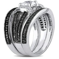 Carat T. G. W. creat safir alb și Carat T. W. negru și alb diamant Sterling argint 3-pc Set de mireasa