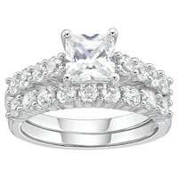 Jay Heart Designs Sterling Silver Princess Cut simulat inel de logodnă de mireasă cu diamant alb și verighetă asortată