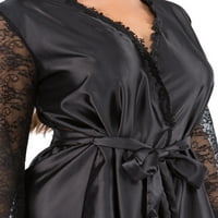 Cosmo Style de la Cosmopolitan pentru femei și femei Plus Mânecă din dantelă halat de lenjerie din Satin, negru