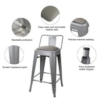 Design Group gri scăzut spate contra înălțime metal Barstools cu scaun gri din piele Vegan, Set de 6