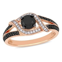 Carat T. W. diamant alb-negru 10kt inel încrucișat din Aur Roz